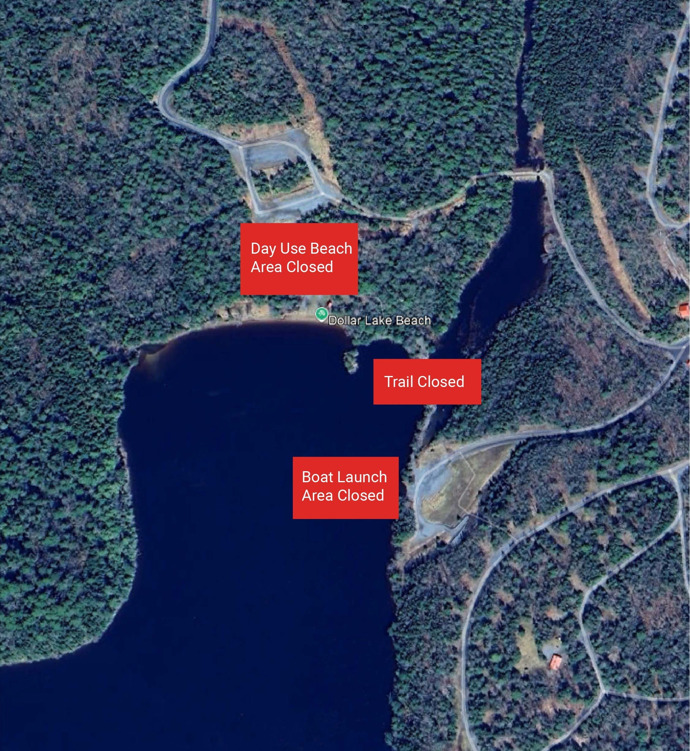 map of Dollar Lake Day use closed areas