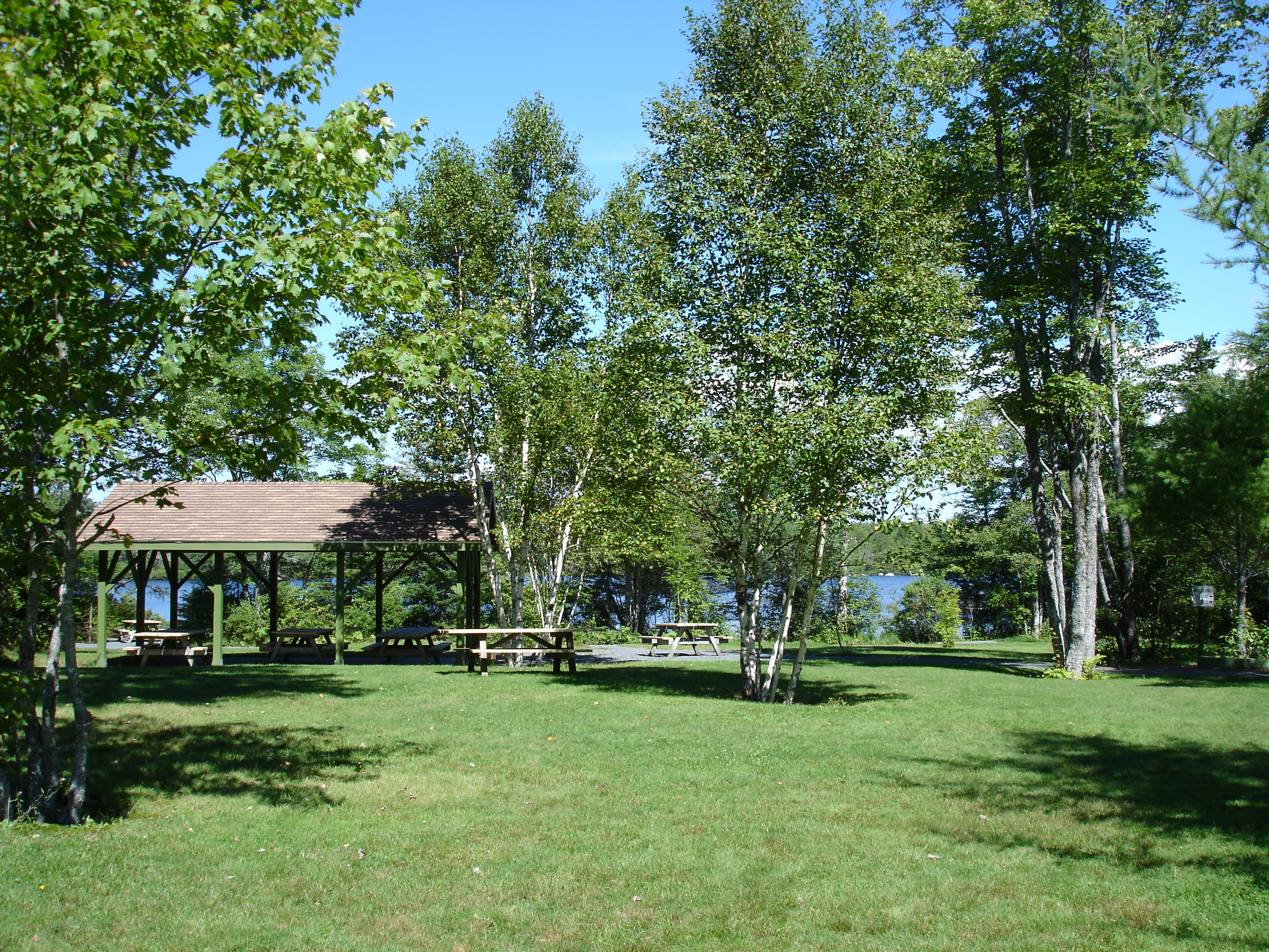 large picnic shelter with tables