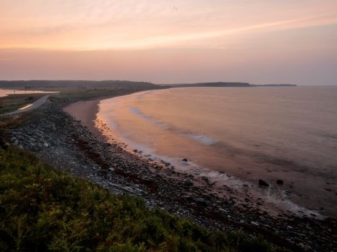 Lawrencetown Beach at sunset. Rocky beach. 